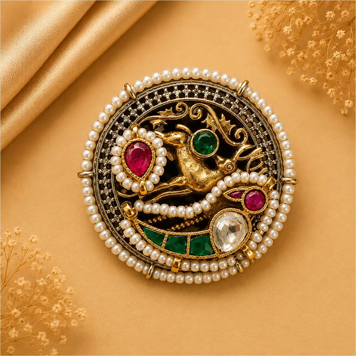 Kundan Deer Ring