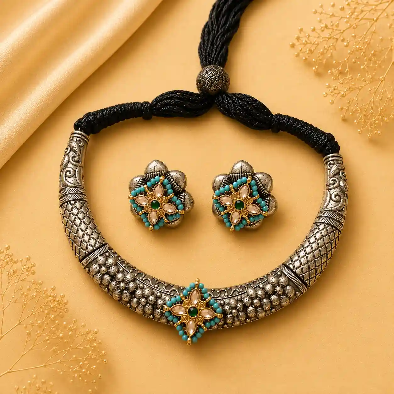 Rangoli Silver Look Hasli