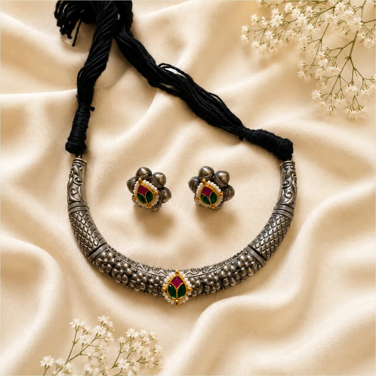 Rangoli Silver Look Hasli - Image 3