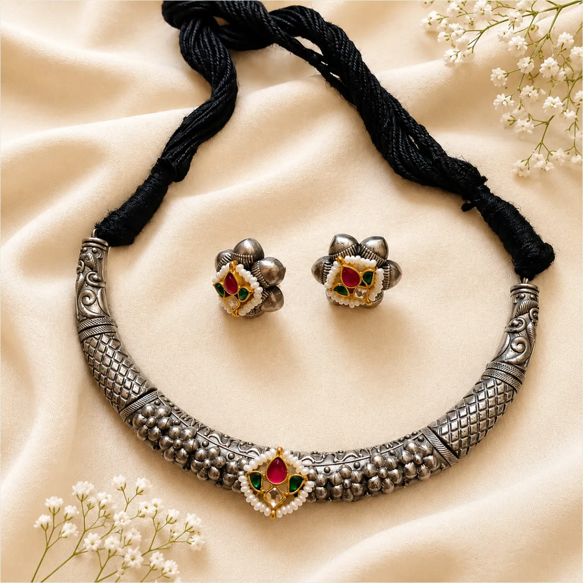 Rangoli Silver Look Hasli - Image 4