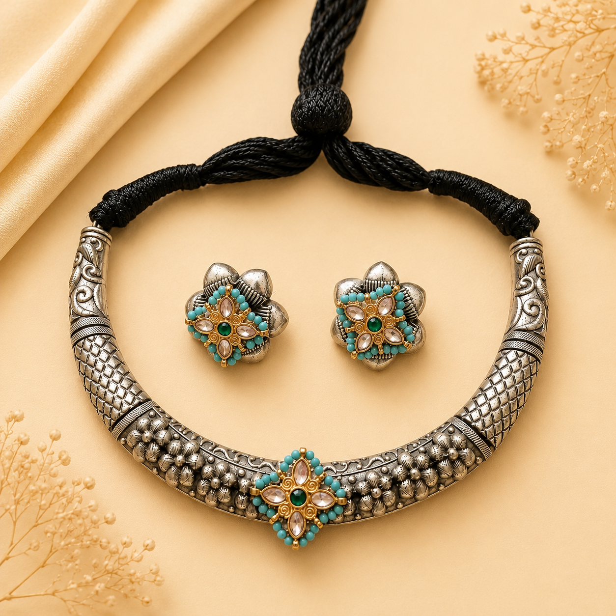 Silver Look Like Hasli | Antique Silver Hasli Necklace